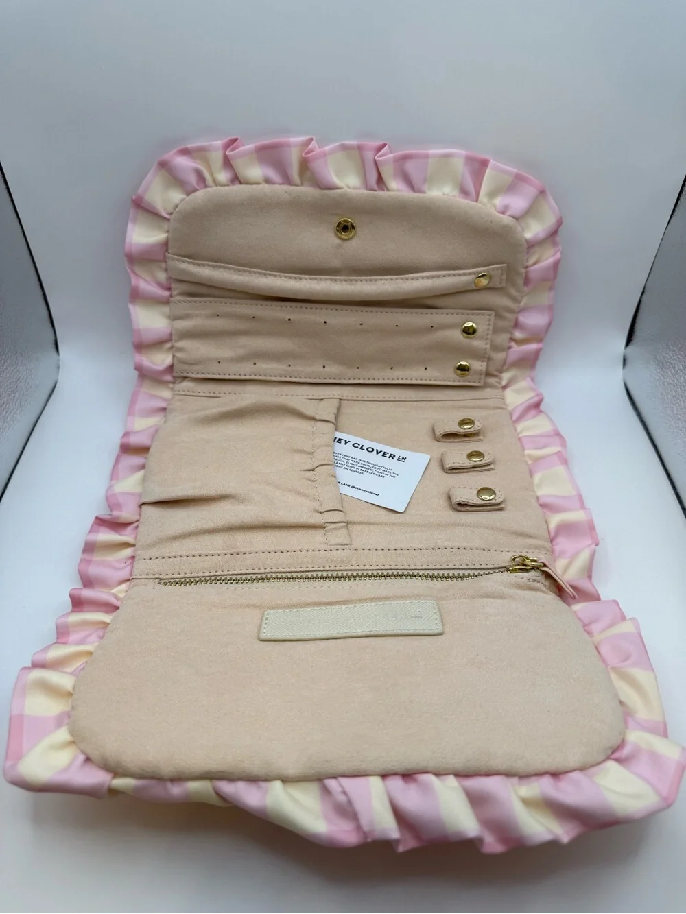 Stoney Clover Pink Gingham Ruffle Jewelry Case - Picture 4 of 5